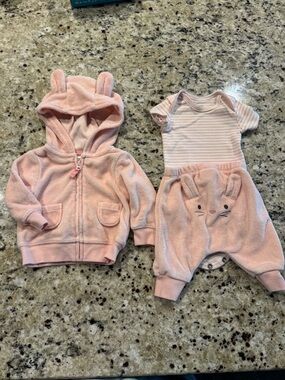 Carter’s Pink 3pc Bunny Hoodie Set- EUC
